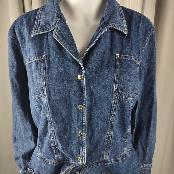 Jones New York Signature Blue Denim Jacket Snap Front Collared Waist Tie Size 1X - Picture 2 of 11